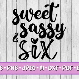 Sweet Sassy & Six SVG, Download digitale, Svg, Png, Jpeg, Dxf, Eps, Ai, PDF, Sei, Festa, Stampabile, 6° compleanno, Ragazza, Sesto, Sassy, Dolce