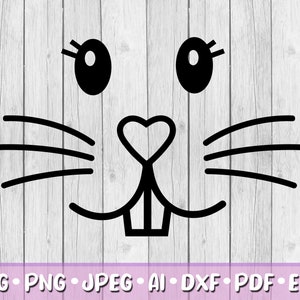 Häschen Gesicht SVG, digitaler Download, SVG, Jpeg, Png, Dxf, Eps, Ai, Osterhase Clipart, Ostern, Kaninchen-Gesicht, niedlich, Frohe Ostern, Zahn