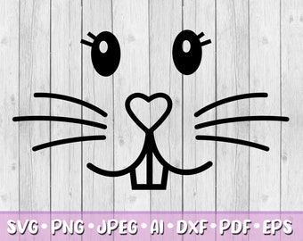 Bunny Face SVG, Descarga Digital, Svg, Jpeg, Png, Dxf, Eps, Ai, Easter Bunny Clipart, Pascua, Cara de Conejo, Lindo, Feliz Pascua, Diente