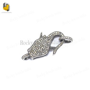 Designer Clasp with Lobster Both Side Diamond 925 sterling silver pave diamond Oxidized clasp natural sterling silver diamond clasp jewelry