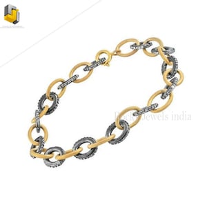 New Collections 14k yellow gold 925 sterling silver pave setting natural diamond beautiful yellow gold and oxidized color diamond bracelet