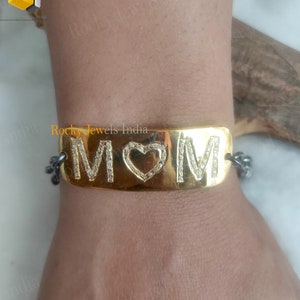 Pulsera de cadena de oro de 14 k, pulseras con forma de barra de plata de ley 925 con letras de mamá, pulseras con alfabeto de diamantes naturales pavé, joyas de regalo