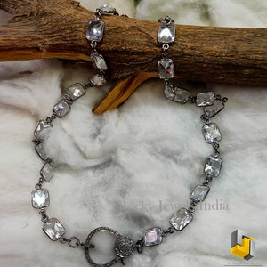 18"inch 925 sterling silver crystal gemstone beautiful cubic zerconia with real natural pave diamond clasp gemstone necklace fine jewelry