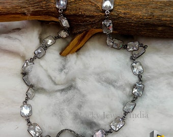 Sterling Silver Crystal CZ Necklace with Pave Diamond Clasp (18 inch)