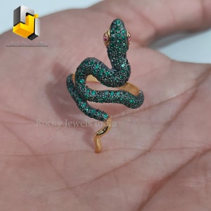 14k gold natural emerald ruby eyes snake ring beautiful green emerald snake ring yellow gold snake ring unisex fine Halloween jewelry