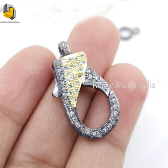 14k Gold Sterling Silver Pave Diamond Lobster Clasp