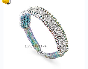 Bracelet en argent sterling et macramé arc-en-ciel de diamants pavés : Bijoux unisexe