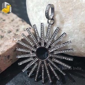 Black Pave Diamond Sunburst Pendant: 925 Sterling Silver Jewelry