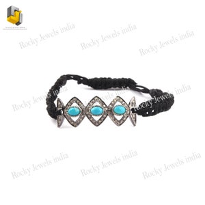 Diamond & Turquoise Bangle Bracelet: 14k Gold, Sterling Silver, Handmade