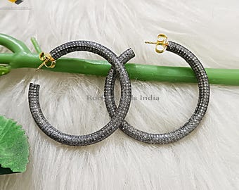 Aros de plata de ley oxidada con pavé de diamantes (50 mm)