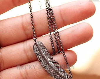 36" Sterling Silver Diamond Feather Pendant Necklace