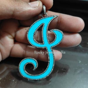 Himmelblau Emaille Anhänger Buchstabe J 925 Sterling Silber J Alphabet mit Natürlichen Pave Setting Diamant Oxidierter Charme Schmuck Geschenk für unisex
