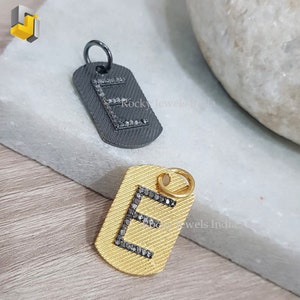 Colgante con la letra E en oro de 14 quilates y plata de ley 925, alfabeto de dos tonos con pavé de diamantes naturales reales oxidados, joyería unisex.