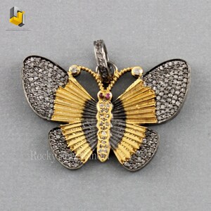 Diamond & Ruby Eye Butterfly Pendant: 14k Gold Sterling Silver Necklace