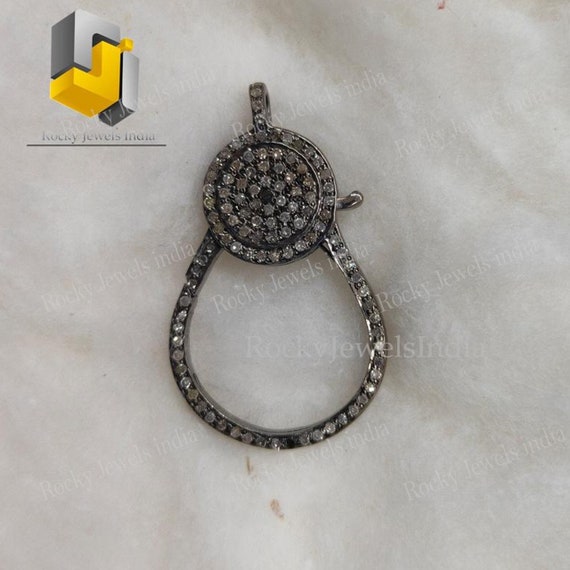 Sterling Silver Pave Diamond Clasp Lock: Fine Jewelry Finding (40mm)