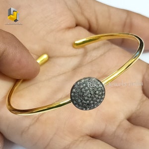 14k Gold Sterling Silver Diamond Pave Bangle Bracelet