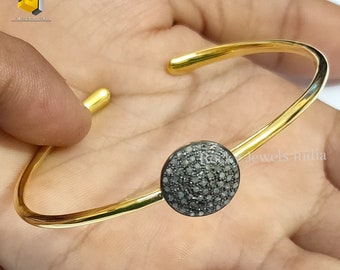 14k Gold Sterling Silver Diamond Pave Bangle Bracelet