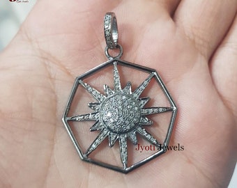 Oxidierter Sterling Silber Diamant Starburst Anhänger (31 x 31 MM)