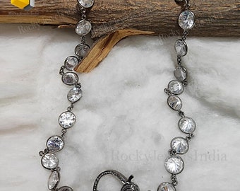 Sterling Silver Crystal Gemstone Necklace: Pave Diamond Clasp, 18 inch