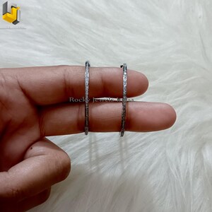 Aros de plata de ley con pavé de diamantes y oro de 14 k (50 mm) imagen 6