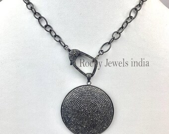 Oxidized Sterling Silver Diamond Pendant Necklace - 16 Inch