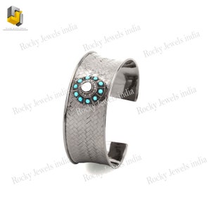 Diamond & Turquoise Sterling Silver Bangle Bracelet - 60mm