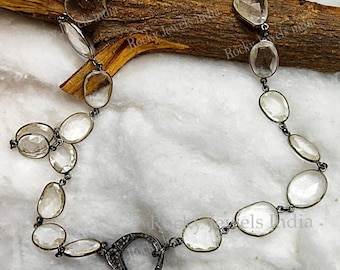 18" Sterling Silver Crystal Gemstone Necklace with Diamond Clasp