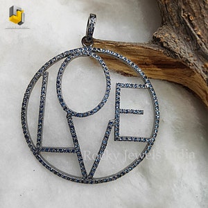 Love Alphabet Pendant, 925 Sterling silver pendant ,Sapphire pendant, sapphire jewelry, round love pendant, large pendant, gemstone jewelry,