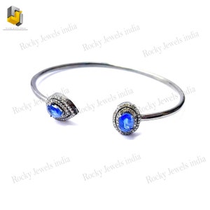 Diamond & Sterling Silver Bangle: 14k Gold Pave Setting, 60mm
