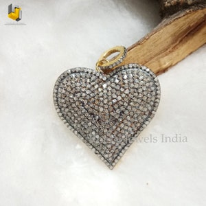 Fabulous 14K Gold 925 sterling silver pave genuine natural real diamond Sparkle Diamonds Pave yellow gold heart pendant unisex fine jewelry