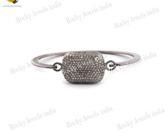 Oxidized Color 925 sterling silver pave setting natural diamond beautiful bead shape wrist bangle bracelet diamond unisex bracelet jewelry