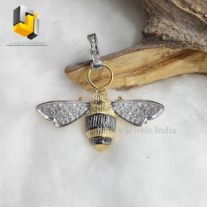 14k gold 925 sterling silver pave setting natural diamond beautiful cute bee pendant 14k gold diamond bee shape pendant unisex fine jewelry
