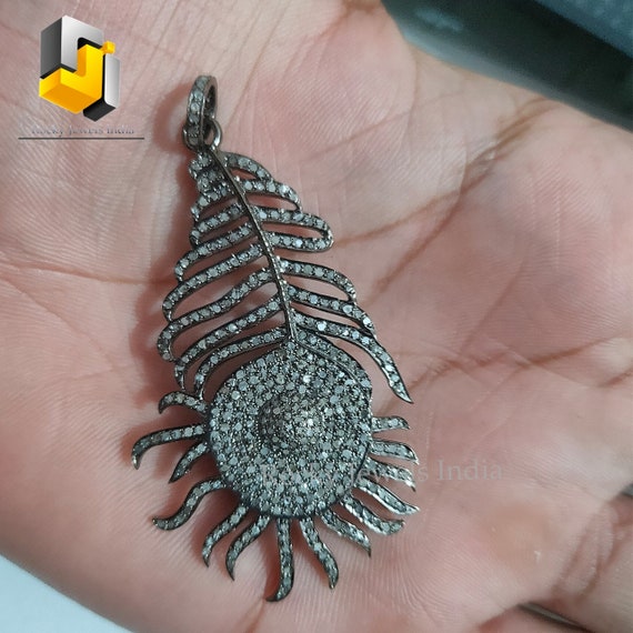 Sterling Silver Pave Diamond Feather Pendant: Unisex Jewelry