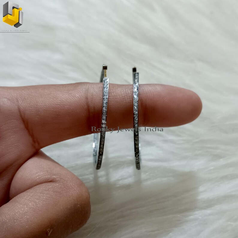 Aros de plata de ley con pavé de diamantes y oro de 14 k (50 mm) imagen 4