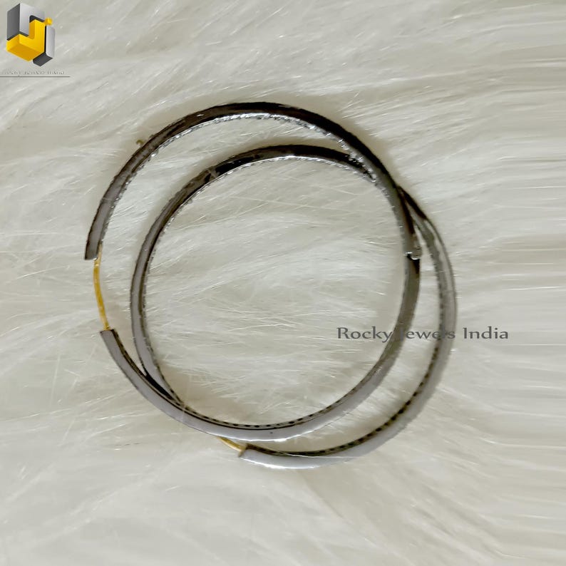 Aros de plata de ley con pavé de diamantes y oro de 14 k (50 mm) imagen 3