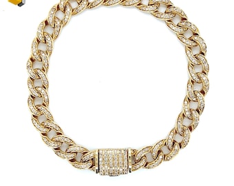 Vergulde sterlingzilveren Cubaanse armband met effen diamant, 4,00 kt