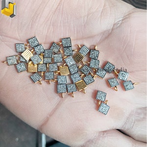 10 piece 14k yellow gold 925 sterling silver rectangle shape small charm pendants pave diamond pendant small charm 10 piece pendant finding