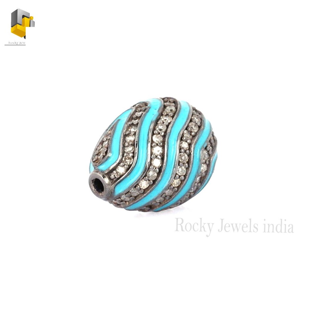 25x20mm 925 Sterling Silver Beads, Pave Diamond Beads, Genuine Diamond Beads, Enamel Beads, Pave