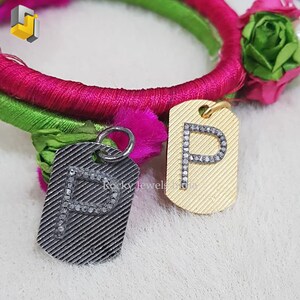 Colgante con la letra P en oro de 14 quilates y plata de ley 925, alfabeto de dos tonos con pavé de diamantes naturales reales oxidados, joyería unisex.