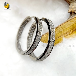 925 sterling silver pave setting natural diamond round hoop shape diamond earring diamond hoop earring bali earrings beautiful women earring