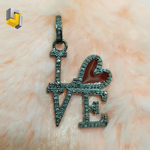 Colgante con la palabra "Su promesa de amor" en plata de ley 925 con diamantes pavé, joyería increíble para Navidad
