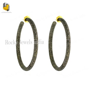Oxidized 925 Sterling Silver Pave Diamond Earrings Silver Hoop Earrings pave setting natural diamond hoop earrings circle earrings for women