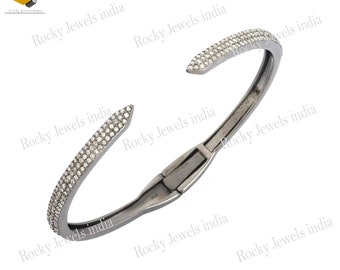 Men Bracelets 925 sterling silver pave setting natural diamond beautiful arrow shape real diamond bangle bracelets pave diamond fine jewelry