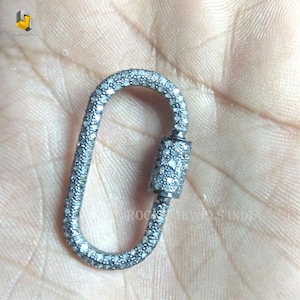 Sterling Silver Diamond Carabiner Clasp Lock (34x14mm)