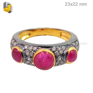 Ruby & Diamond Ring: 14k Gold, 925 Sterling Silver, Unisex Jewelry