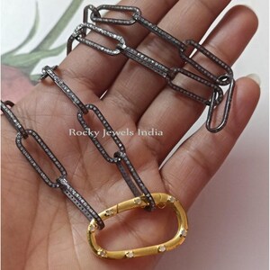 Handmade Layering Chain Necklace Pave Diamond Chain Lock 925 Sterling Silver Link Chain Cable Chain Paperclip Link Necklace Diamond Jewelry