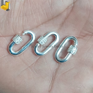 Sterling Silver Diamond Carabiner Clasp: Pave Diamond Finding