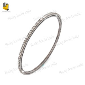 60mm round 925 sterling silver pave setting natural diamond bangle bracelet amazing diamond unisex bangle oxidized color bracelets jewelry