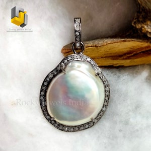 925 Sterling silver pave genuine diamond natural pearl stylish pendant beautiful pearl pendant diamond pendant pearl diamond pendant jewelry