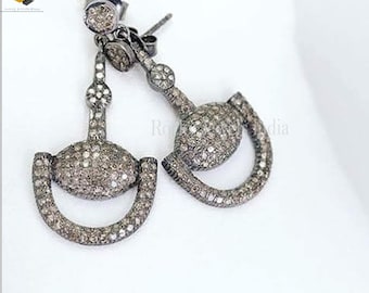 Pendientes de herradura con diamantes pavé: plata de ley 925 oxidada